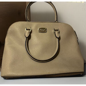 MK MICHAEL KORS Cindy Dome Zipper Satchel Saffiano Leather Gray Taupe Bag Purse